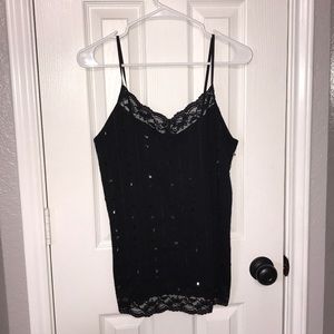 EUC Size 1X XLarge XL Black lace sequin tank top